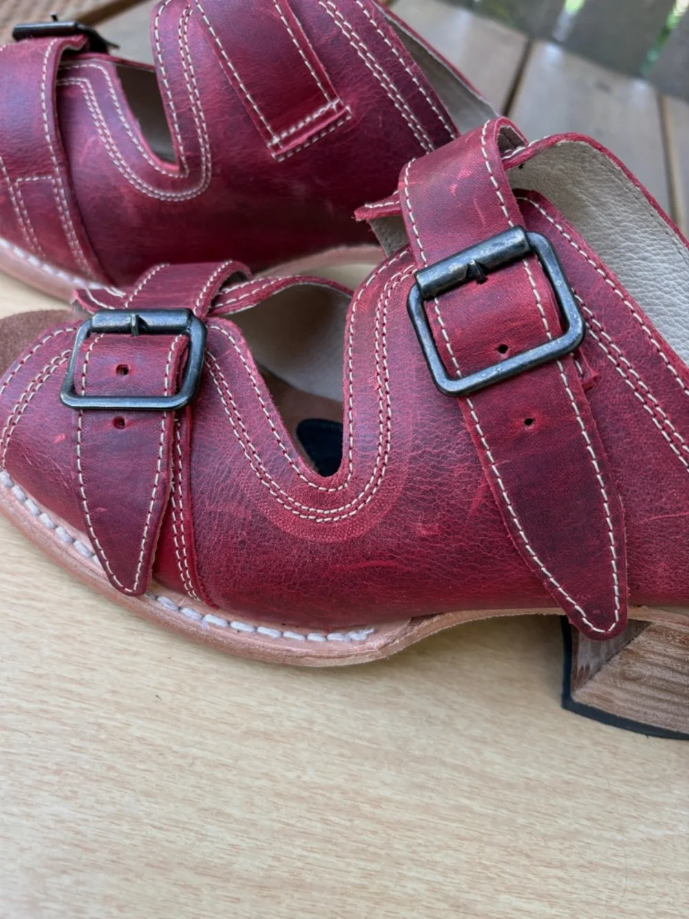 Freebird by Steven Burgundy Leather Buckle Heeled Sandals